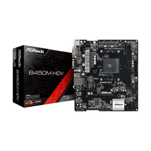 Материнская плата, ASRock, B450M-HDV R4.0 (4717677337617), AM4, B450, 2xDDR4 2933, 4xSATA3, 1xM.2, 1xD-Sub, 1xDVI-D, 1xPCI-Ex16, 1xPCI-Ex1, mATX — изображение 1