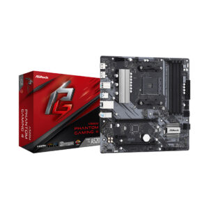 Материнская плата, ASRock, A520M PHANTOM GAMING 4 (4710483932915), AM4, А520, 2xDDR4 3200, 4xSATA3, 2xM.2 (1*PCIe Gen3x4, 1*PCIe Gen3x2 или SATA3), Raid, 1xHDMI, 1xDP, 2xPCI-Ex16, 1xPCI-Ex1, mATX — изображение 1
